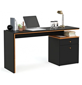 Escrivaninha office preta e nature 1.20mt pé armário e 1 gaveta J&A Móveis 