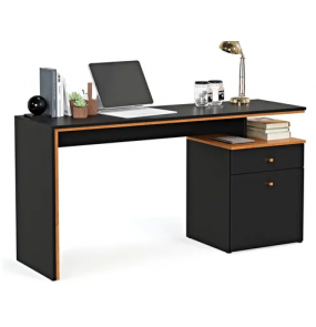 Escrivaninha office preta e nature 1.20mt pé armário e 1 gaveta J&A Móveis 