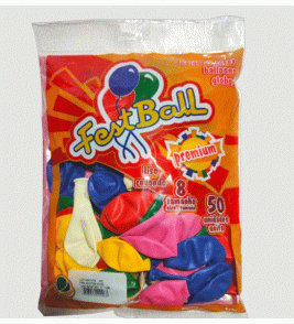 Balão liso 8 sortido com 50 Fest Ball