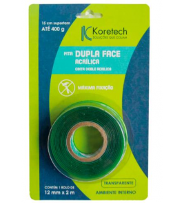 Fita dupla-face 12mmx2m acrílica transparente Koretech