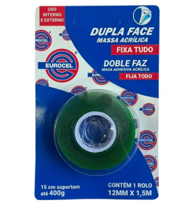 Fita dupla-face 12mmx1,5mt acrílica transparente Eurocel