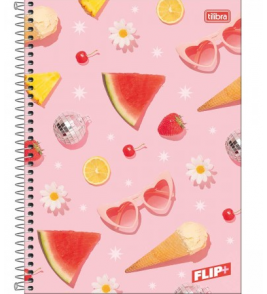 Caderno espiral capa dura 12 matérias 240 folhas flip+ feminino universitário Tilibra