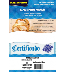 Papel a4 diplomata liso branco 180gr com 50 folhas Masterprint