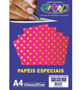 Papel a4 poá metalizado rs dou 210x297mm 120g 10 folhas
