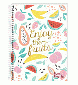 Caderno espiral capa dura 15 matérias 240 folhas fun fruits universitário 3B