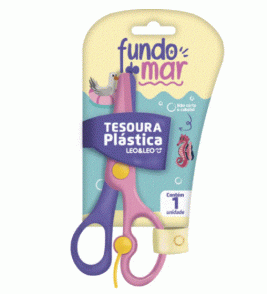 Tesoura escolar 13.8cm com mola fundo do mar Leo e Leo
