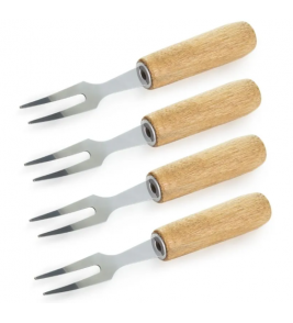  Jogo de garfos para petisco inox com cabo madeirado com 4 peças Mimo Style