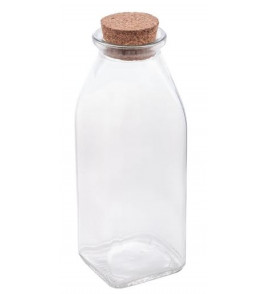 Pote vidro quadrado liso com tampa rolha 330ml Lyor