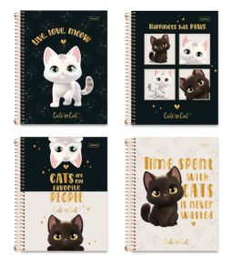 Caderno espiral capa dura 10 matérias 160 folhas cute cat universitário Cadersil