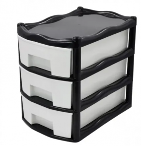 Gaveteiro plástico com 3 gavetas média preto e branco Injeplastec