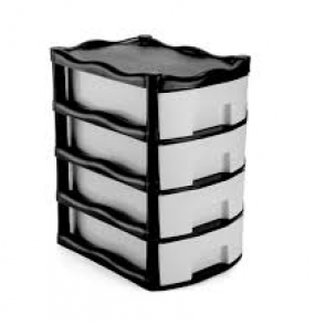 Gaveteiro plástico com 4 gavetas média preto e branco Injeplastec