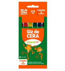 Giz de cera 6 cores redondo fino Leo e Leo