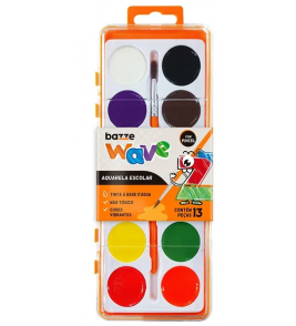 Aquarela 12 cores + pincel wave Bazze