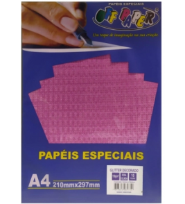 Papel a4 glitter rosa colmeia 150g 10 folhas Off Paper