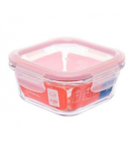 Pote quadrado vidro hermético 520ml com tampa vermelha 139x139x66 Invicta