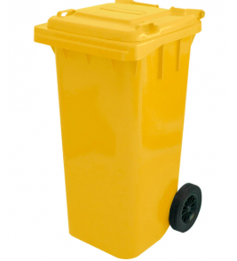 Lixeira para gari 120 litros amarela com rodas 200mm Bralimpia