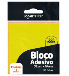 Bloco adesivo amarelo neon 01 bloco com 100 folhas 76x76mm Jocar Oficce