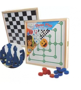  Jogo 3x1 three play dama, trilha e xadrez mdf Fundamental Brinquedo 