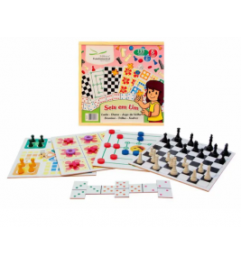  Jogo 6x1 ludo, dama, jogo da velha, dominó, trilha e xadrez 136 peças  Fundamental Brinquedo