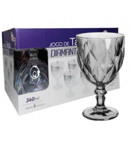 Conjunto de 06 taças de vidro para água diamond 340ml Em Casa Tem