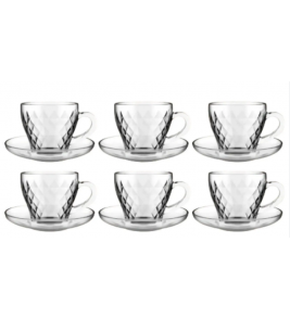 Conjunto 06 xícaras café com pires vidro 90ml Plasvale