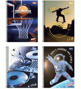 Caderno espiral capa dura 16 matérias 320 folhas flip+ masculino universitário Tilibra