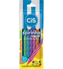 Caneta esferográfica spirinho aroma kit com 5 cores 0.7mm Cis