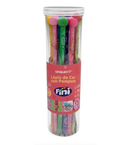 Lápis de cor 12 cores triangular fini com pompom Leo e Leo