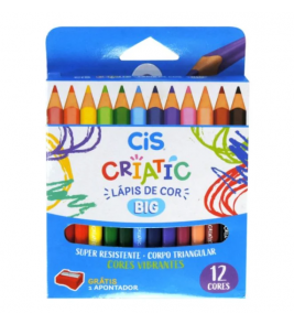 Lápis de cor 12 cores criatic jumbo + apontador Cis