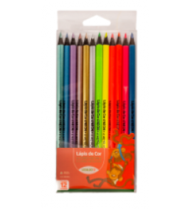 Lápis de cor 12 cores triangular neon/metalic Leo e Leo