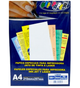 Papel a4 linho branco 180g 50 folhas Off Paper