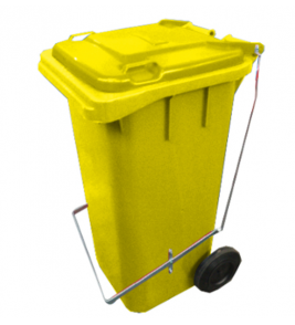 Lixeira amarela 120 litros com pedal e rodas 200mm Bralimpia