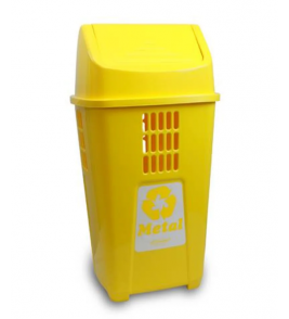 Lixeira seletiva com tampa basculante 50 litros amarelo metal Plasvale