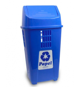 Lixeira seletiva com tampa basculante 50 litros azul papel Plasvale