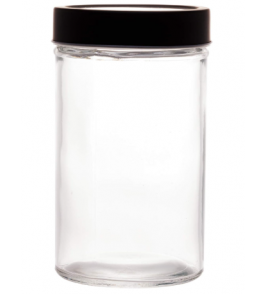 Pote vidro redondo liso com tampa preta acrilico 500ml Lyor
