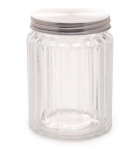 Pote vidro redondo lapidado com tampa inox 500ml Lyor 