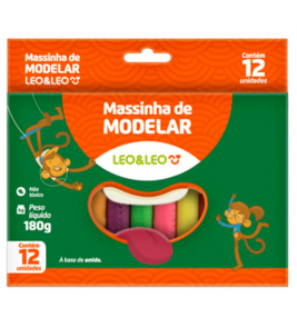 Massa de modelar com 12 cores 180gr amido Leo e Leo