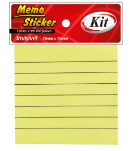 Bloco adesivo amarelo pautado 01 bloco 100 folhas 76x76mm Kit