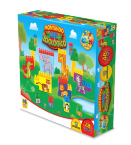 Blocos para montar meu zoológico 48 peças 12 adesivos Ggb Plast