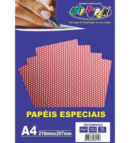 Papel a4 estampado vermelho poá  branco 180g 10 folhas Off Paper