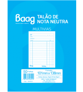 Nota neutra 1/32 pequena 50 folhas 1 via 101x138mm Bahia Artes Gráficas 