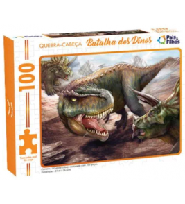 Quebra-cabeça batalha dos dinos 100 peças Pais e Filhos