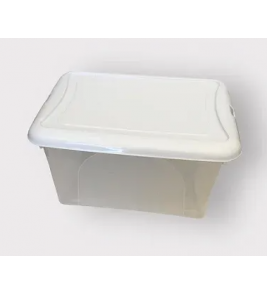 Caixa organizadora 16.6 litros transparente com tampa branca 41x28x23cm Plasvale