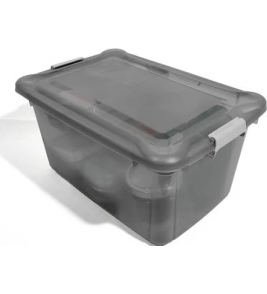 Caixa organizadora 35 litros translúcida fumê com tampa 48x32,5x31.5cm Plasvale