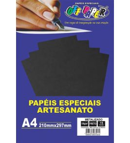 Papel a4 metálico preto 150g 15 folhas Off Paper