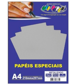 Papel a4 metálico prata 150g 15 folhas Off Paper 