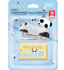 Grampeador mini para 12 folhas panda com grampo n10 Tilibra