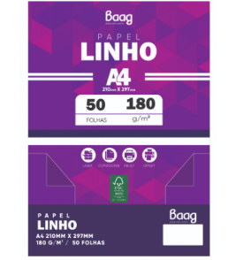 Papel A4 linho branco 180gr com 50 folhas Bahia Artes Gráficas 