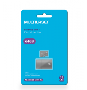Cartão de memoria mecrosd 64gb com adaptador 2/1 classe 10 Multilaser/Multi