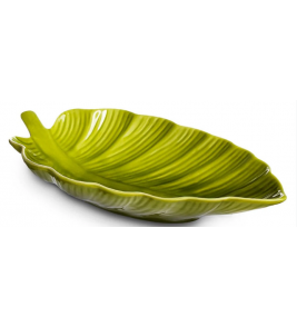 Petisqueira porcelana folha verde 34.5x18x6cm Hauskraft